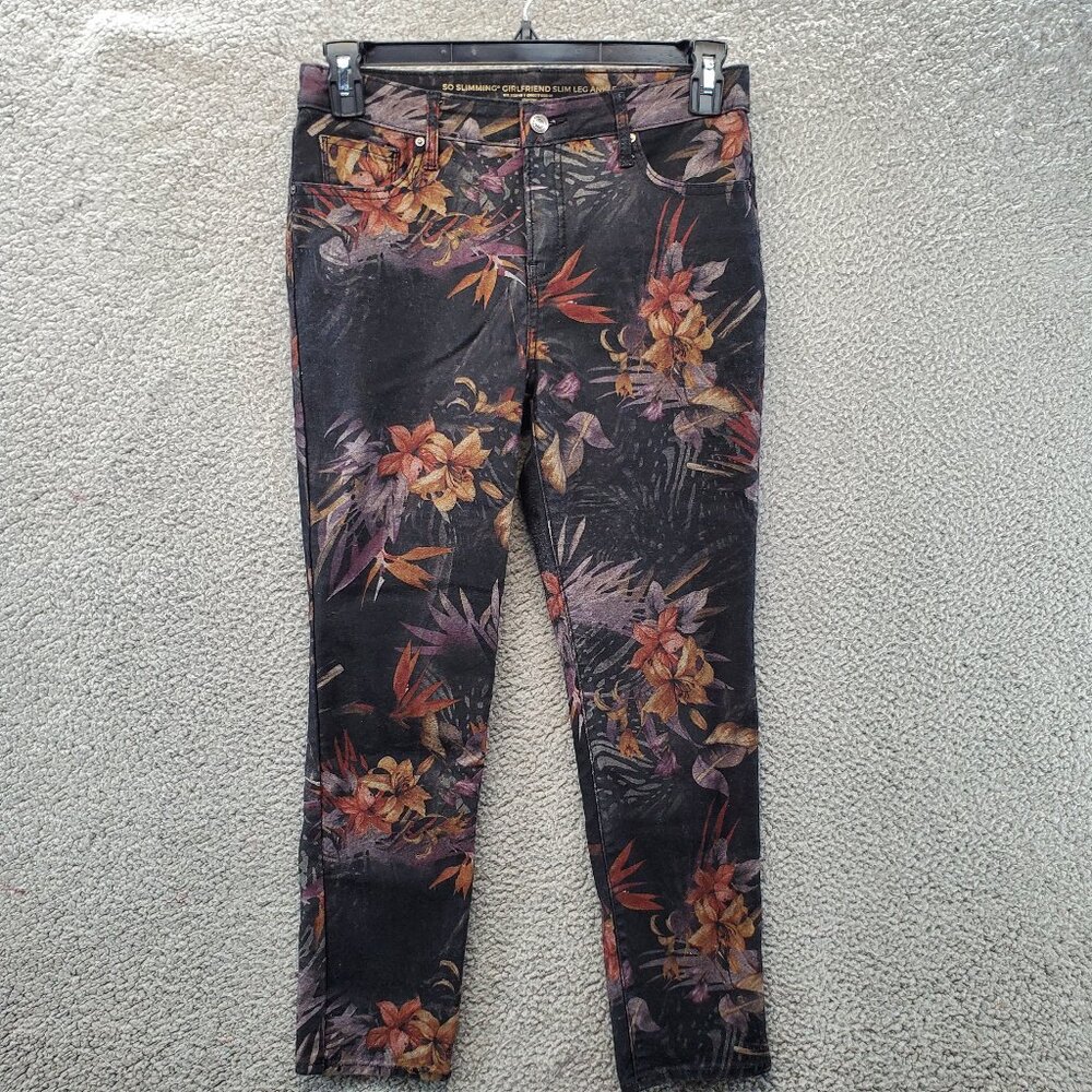Chico's Floral Ankle Jeans - Black and Orange